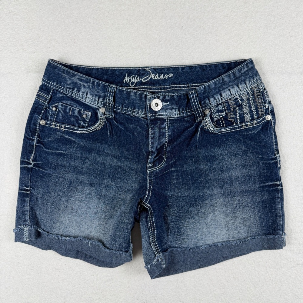 Ariya Jeans Womens 12 Dark Wash Embroidered Sequined Denim Shorts Y2K Distressed